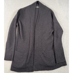 TUMI Cardigan Women Medium 100% Baby Alpaca Gray Open Front Pockets Sweater